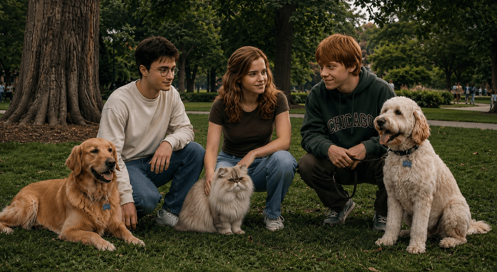 Community pet owners with happy dogs