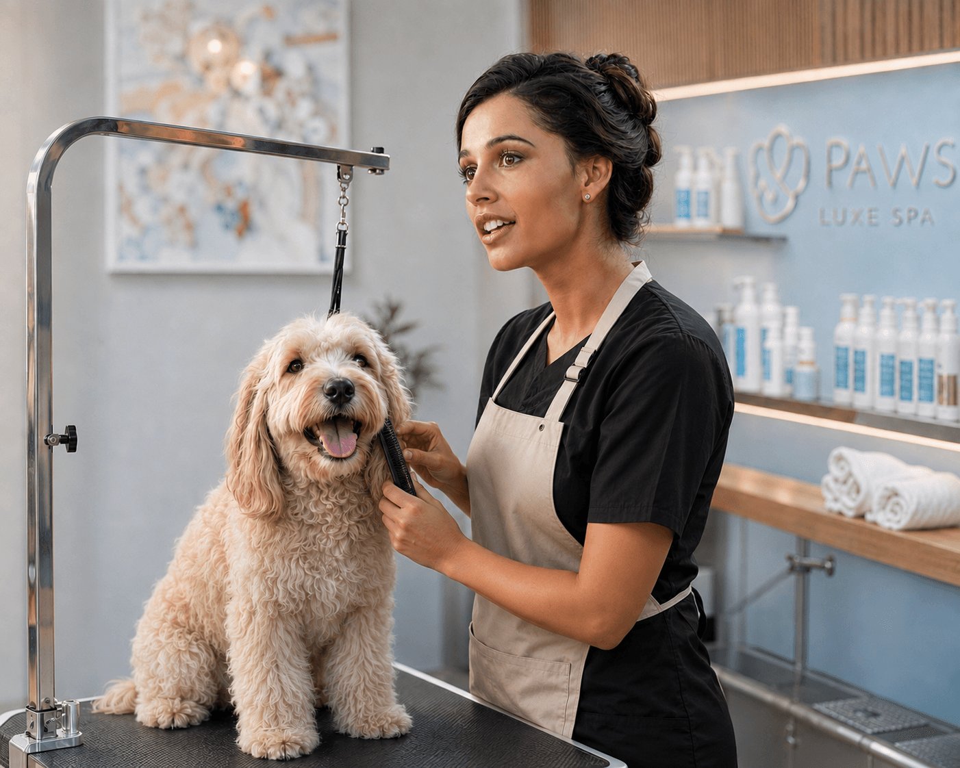 Professional grooming a dog
