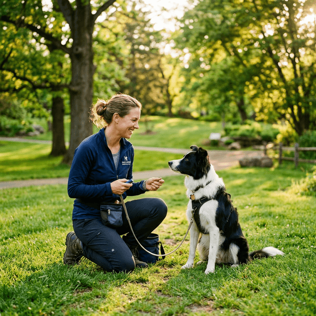 Dog trainer working with a border collie
